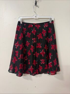 Hillard & Hanson Black Skirt with Red Floral Print Y2K